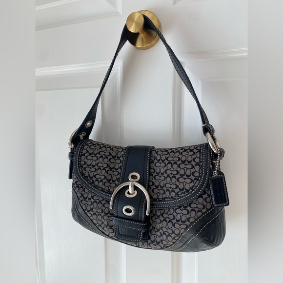 Vintage Y2K COACH Soho Signature C Black Jacquard & Leather Shoulder Bag 🖤 - Picture 2 of 16